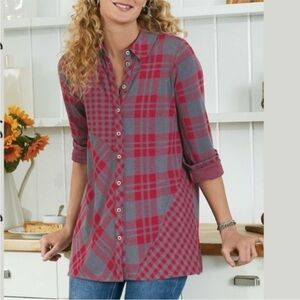 Soft Surroundings Paramour‎ Plaid Tunic Button Up Oversized Shirt Size Medium